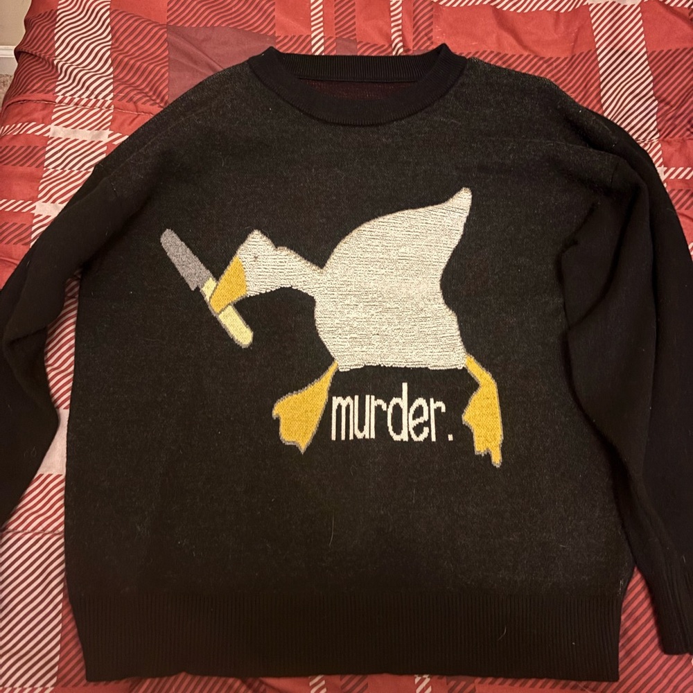 Black Sweater with Goose Graphic